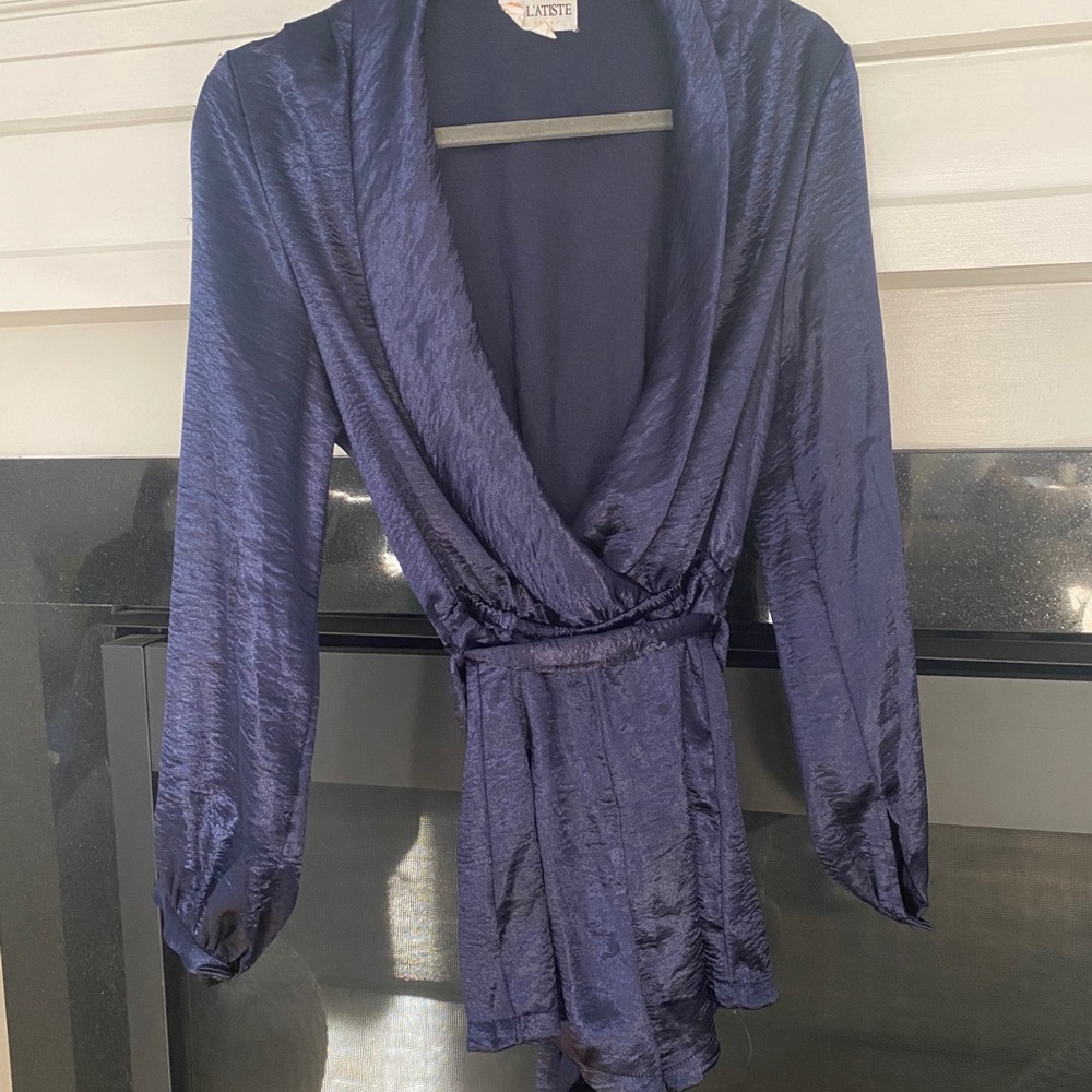 Navy blue satin romper